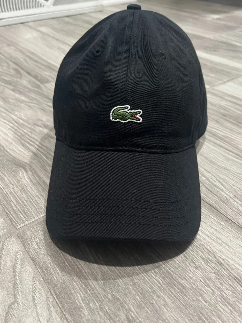 NEW WITH TAGS LACOSTE UNISEX BLACK 100% ORGANIC COTTON BASEBALL HAT ONE SIZE